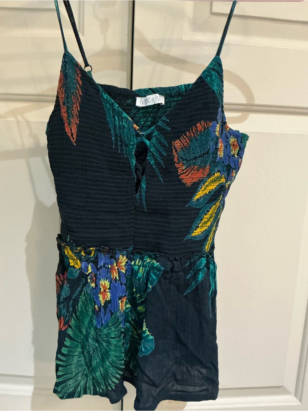 Patrons of Peace Black Tropical Spaghetti-Strap Tunic with Teal & Yellow Accents